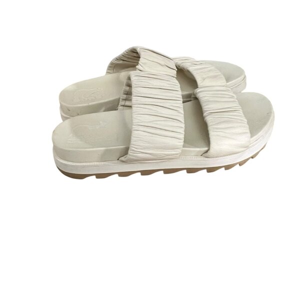 Sorel Cream Roaming Two Strap Slide Ruched Leather Slide Sandals Size 8.5 - Picture 6 of 7